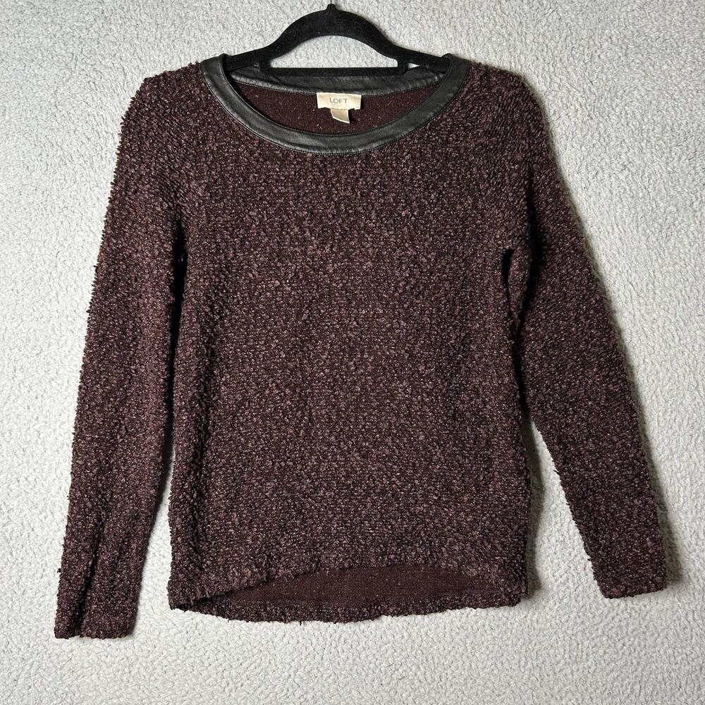 LOFT Sweater Womens XS‎ Maroon Crew Neck Long Sleeve Fuzzy Sweater